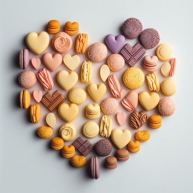 お菓子が並ぶ背景愛のシンボル Generative AI バレンタインデー