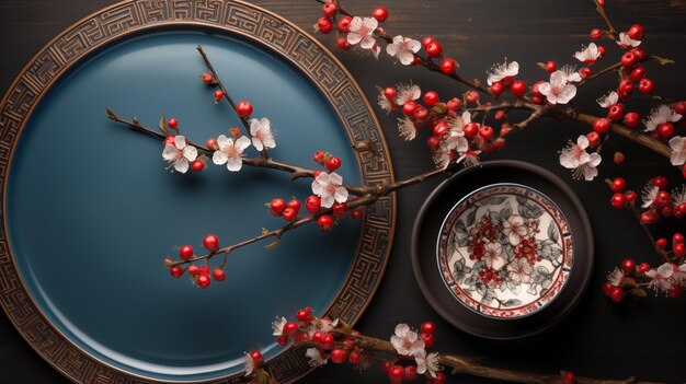 Background for Lunar New Year or Chinese New Year with a flowering branch