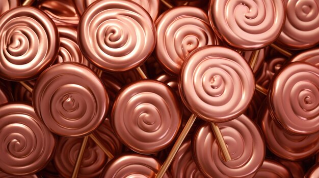 Photo background made of lollipops in copper rose color