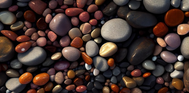 Background made of multicolored pebbles Colorful texture from sea stones