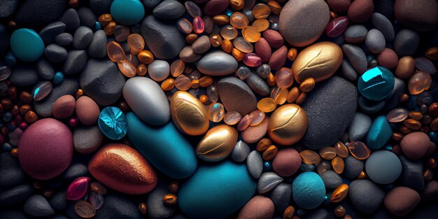 Background made of multicolored pebbles Colorful texture from sea stones