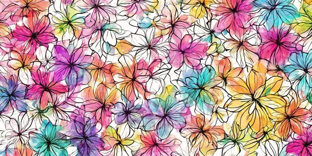 Photo background of many painted flowers nature illustration generative ai