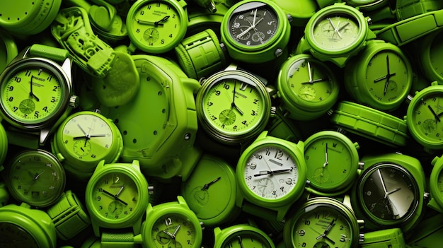 Photo the background of many watches is in lime green color