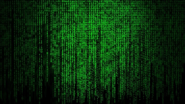 Background in matrix style. random falling symbol letters. Green is the dominant color. illustration