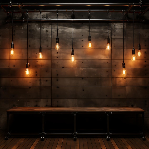 Photo background metal mesh wall with hanging edison bulb pendants industrial creative popular materials