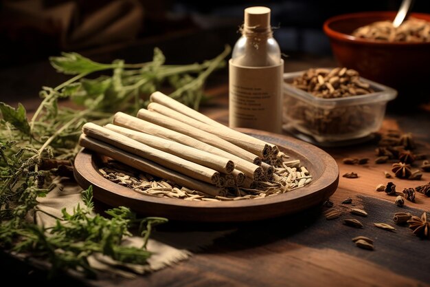 Photo the background of moxibustion and chinese herbal medicine