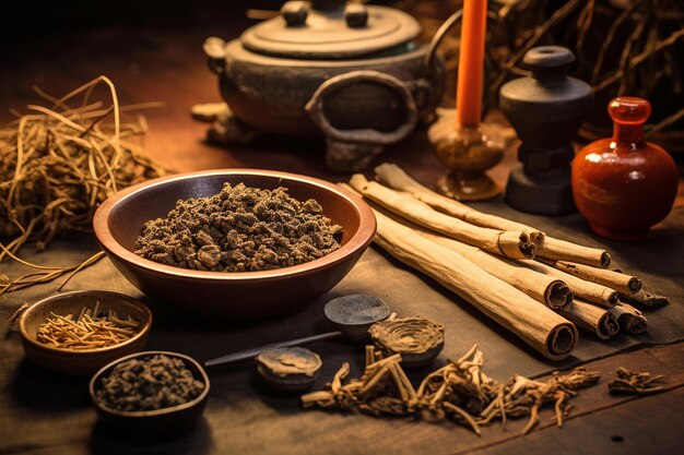 Photo the background of moxibustion and chinese herbal medicine