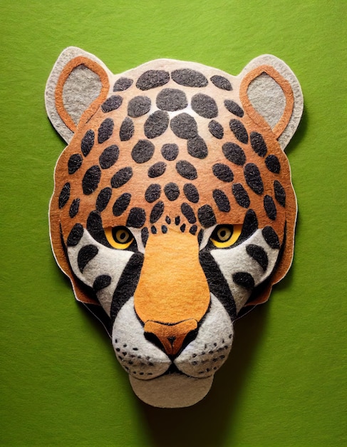 Foto sfondo di pezzi multicolori di feltro giaguaro nella giungla giaguaro realizzato in feltro illustrazione artistica digitale in stile 3d