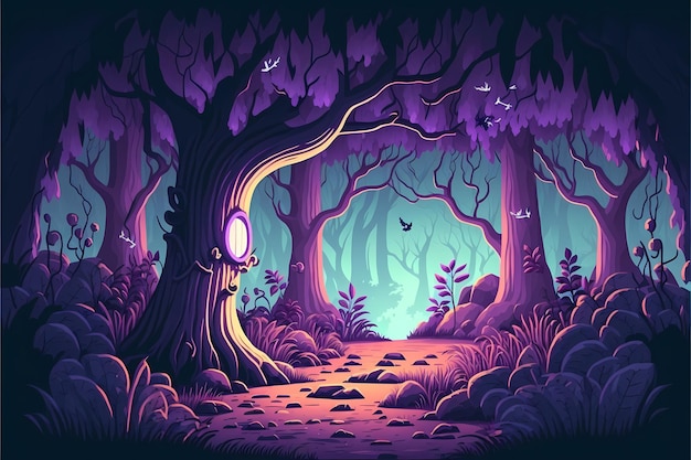 Background mystical forest illustration, cartoon style\
landscape,endless nature background