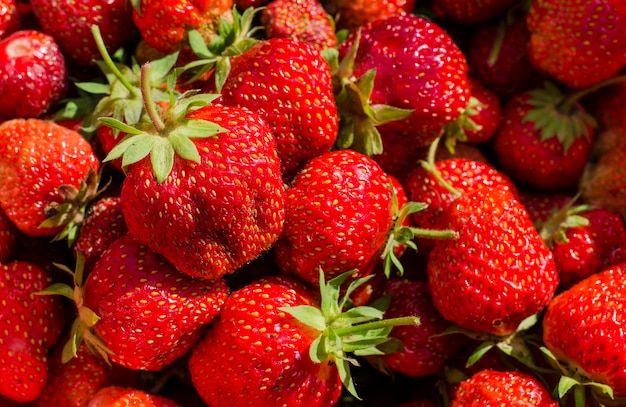 Background of natural and fresh ripe strawberries