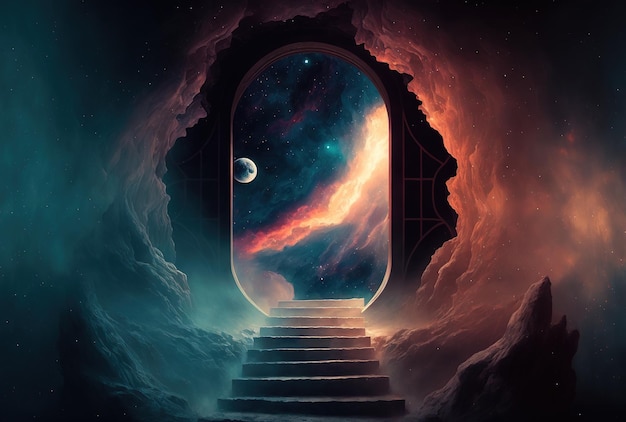 Background of a nebula with stairs and an open entrance