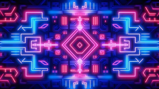 Background neon light with aztec ornamental pattern design colorful amazing wallpaper illustration