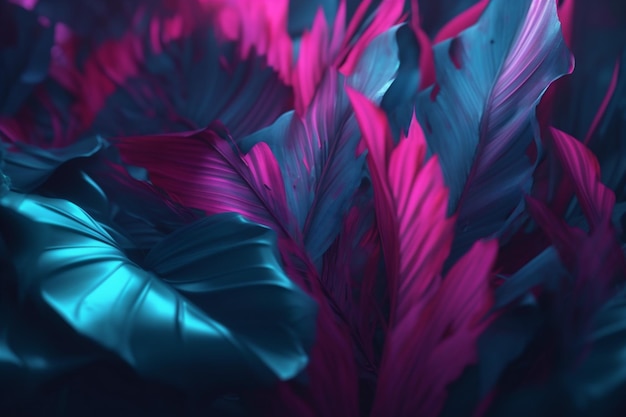 Background neon night leaf exotic jungle purple inspiration art tropical plant Generative AI