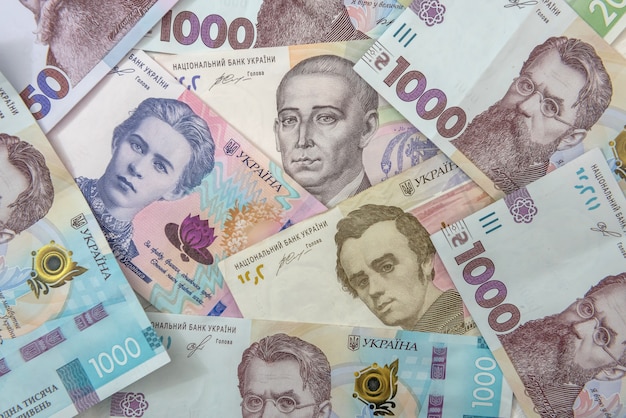 Background of new banknotes ukraine money, uah