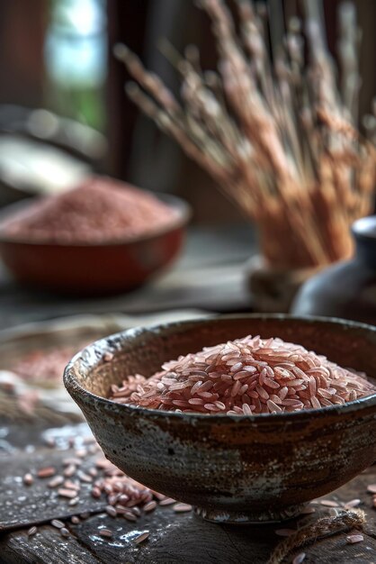 Foto sfondio del riso rosa nuovo e sano