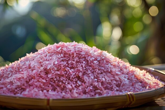 Background of new and healthy pink rice