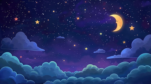 background night sky with stars moon and clouds