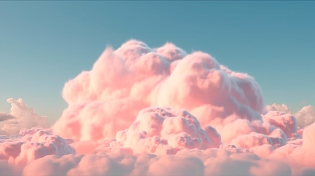 사진 하늘의 푹신한 베이비 핑크 파스텔 솜사탕 구름 배경 generative ai