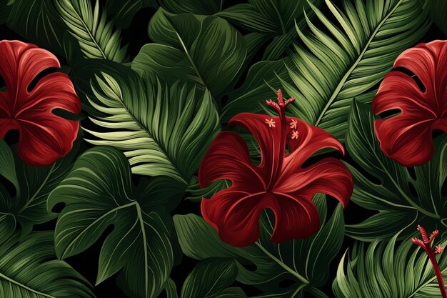 Фото Фон листьев растений и дизайн тропических цветов для обоев