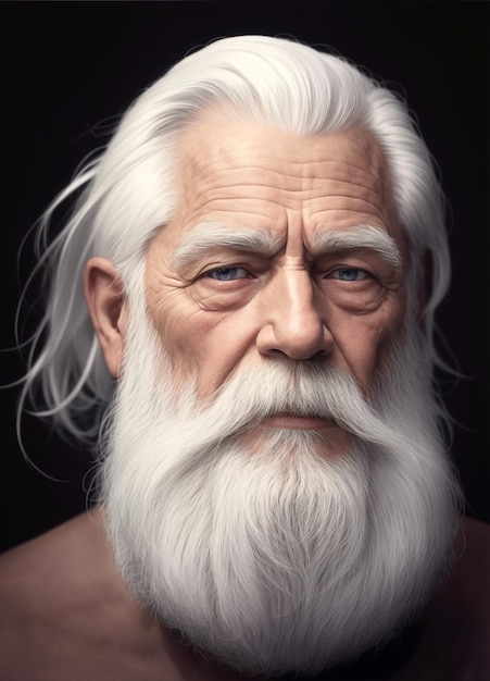 background of old man with white beard and hair on black background