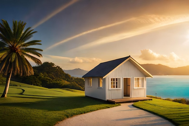 The background of the oneroom house overlooks the nature the pool and the sea