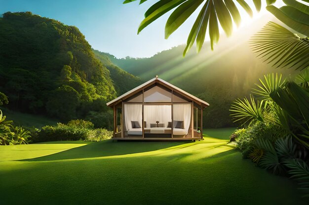 The background of the oneroom house overlooks the nature the pool and the sea