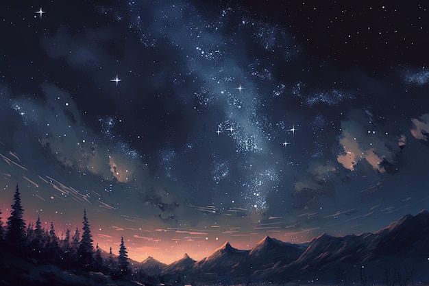 Background painting of a starry yet cloudy night sky