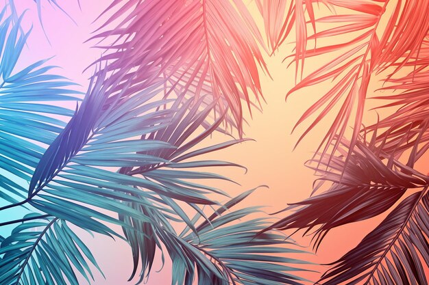 Background palm leaves branches of gradient color summer