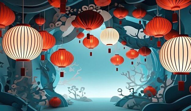 Photo the background of the paper lanterns with chinese calendar