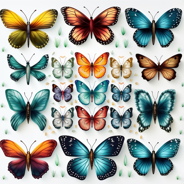 다양한 색상의 패턴 나비 배경