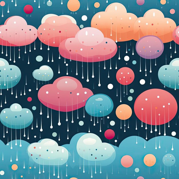 Background pattern with colorful clouds dripping rain tiled