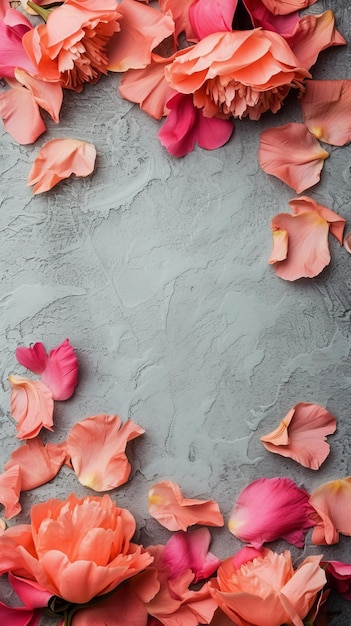 background of peonies and petals with place for text