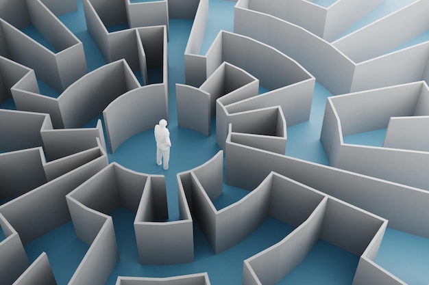 Background of a person who has lost their way in the center of a circular maze3d rendering