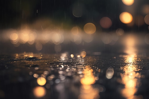 Photo background photo of rain drops on asphalt with beautiful reflection of urban lights at night