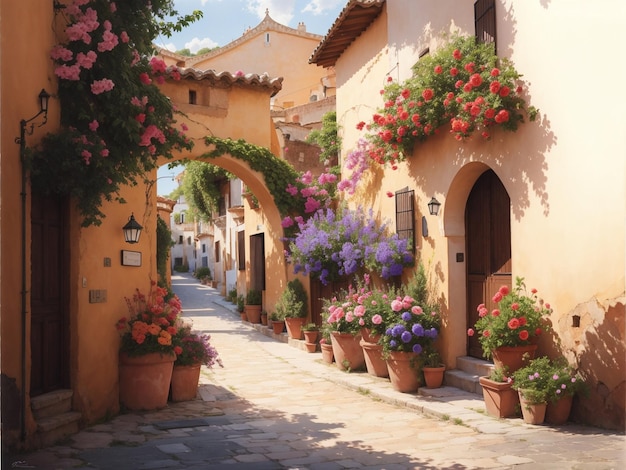 Background photos of the side streets of Spain prepared with watercolor technique