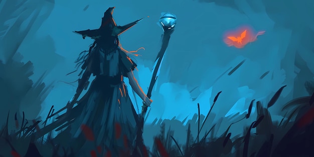 background picture with the image of a witch magical rituals of fantasy magic