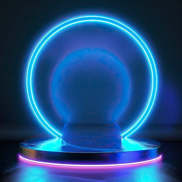 Background podium 3d light game circle blue neon stage screen hologram platform