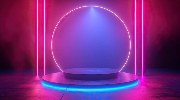 Background podium 3d light game circle blue neon stage screen hologram platform