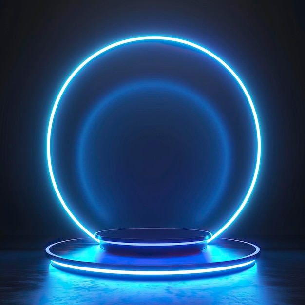 Background podium 3d light game circle blue neon stage screen hologram platform