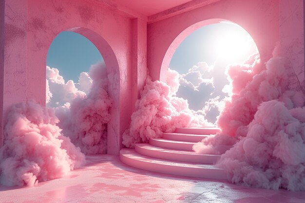 Background podium pink 3d product sky platform display cloud pastel scene render stand