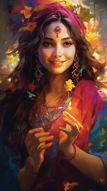 background portrait oil painting charming woman