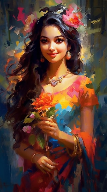 background portrait oil painting charming woman