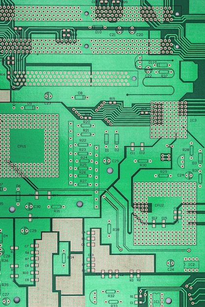 Photo background of printed circuit board without chips and components