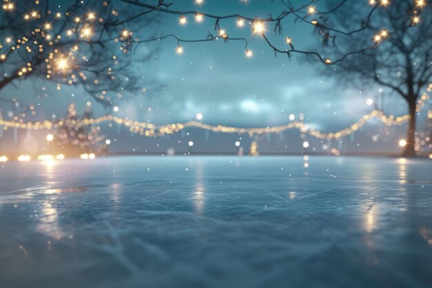 Background Professional hockey stadium and an empty ice rink with lights