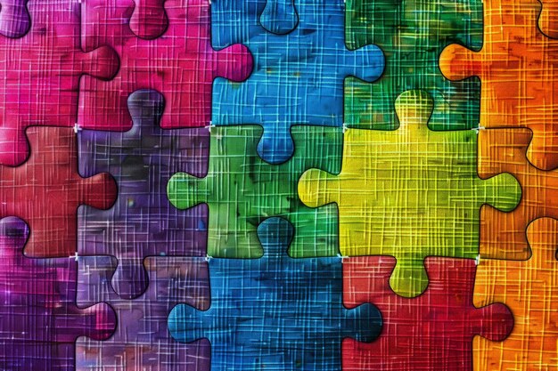 Foto sfondio di un disegno di puzzle con diversi pezzi colorati