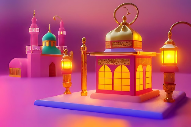 Background of Ramadan Colorful Mosque Lantern with Glowing Lights