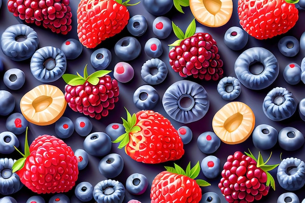 Background of raspberry blueberries Generative AI