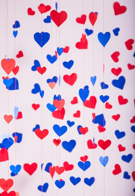 Background of red and blue paper hearts