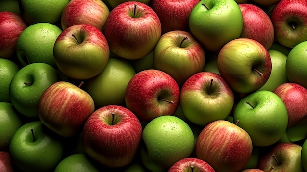 Background of red and green apples generative ai