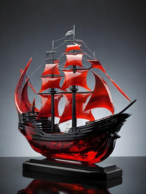 Foto sfondio di una scultura d'arte in vetro di una nave rossa